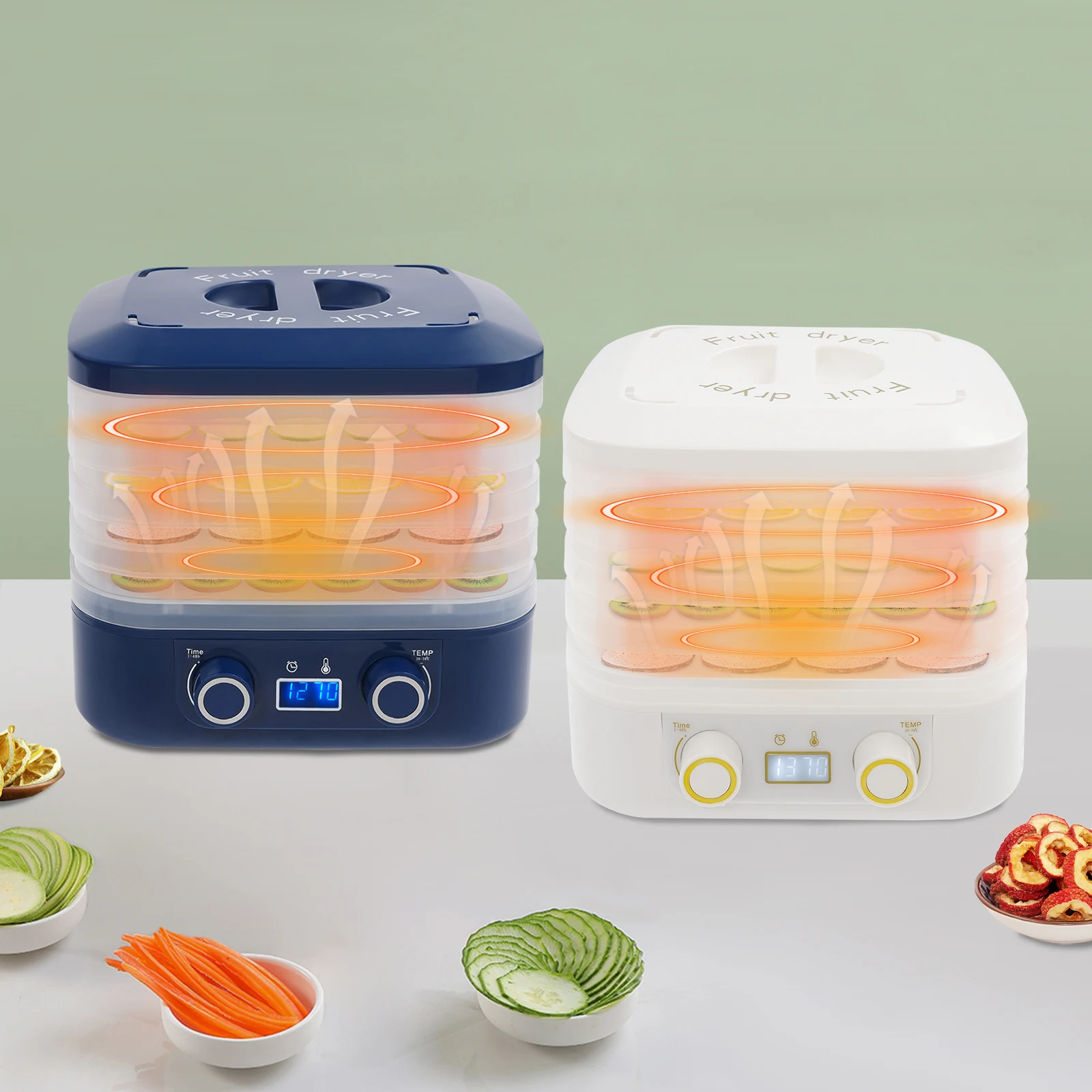 Máquina de Secado y Deshidratación de Frutas y Verduras de 220V, Deshidratador de Alimentos de Cinco Niveles con Pantalla LED
