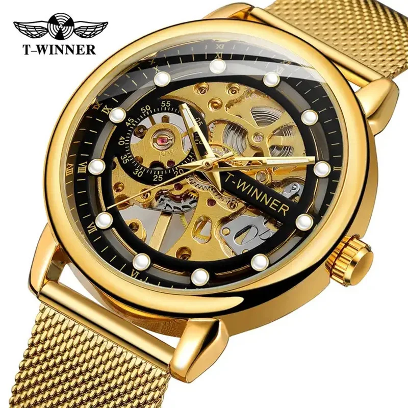 Official brand free shippingNew European and American Men's Watch Fashion Hollowed-out Mesh Belt Waterproof Manual Mechanical Wa