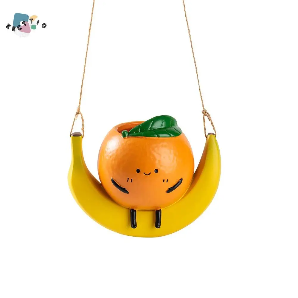 

Cute Hanging Planter Orange Shape Swing Resin Sculpture Planter Handmade Decorative Fruit Shape Flower Pot Outdoor