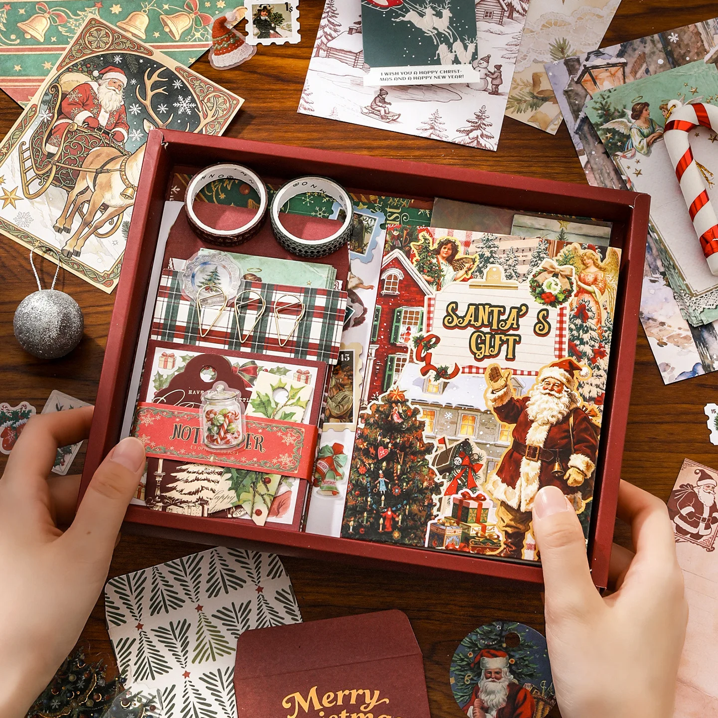 Christmas Stationery Gift Box Set Scrapbook Kit with Stickers Sticky Notes Journal Paper for Holiday Craft Supplies