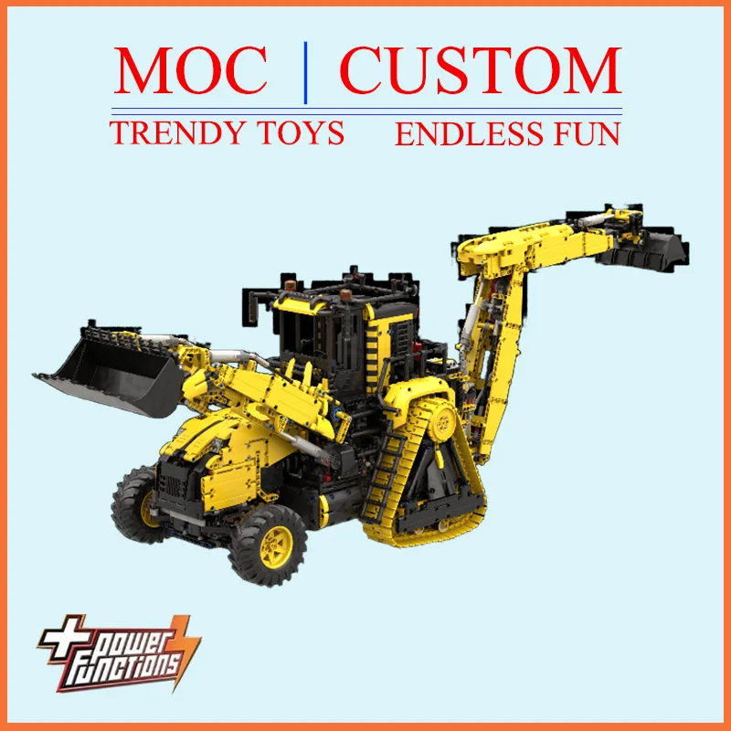 Specially Customized MOC Large Super Heavy Backhoe Loader Building Block Model  Trendy Educational Toys - Fun Building Game Sets