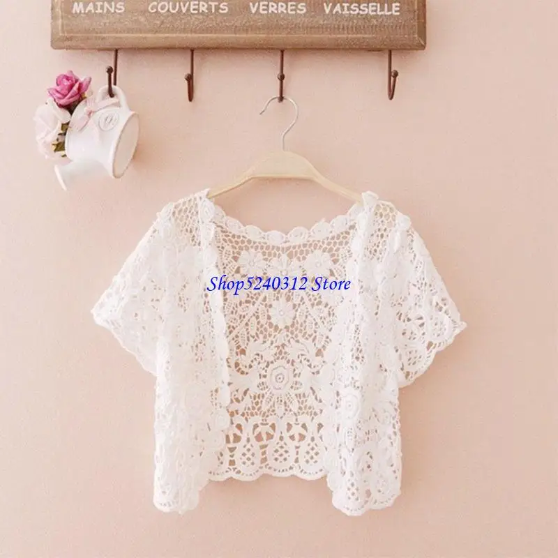 634C Women Crochet Floral Lace Shrugs Open Front Cardigan for Wedding Evening Dresses