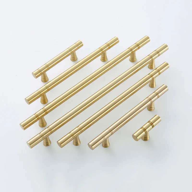 Solid Brass Kitchen Cabinet Handles Golden Drawer Wardrobe Knobs Furniture Bar Handle Door Hardware with Curved Circule