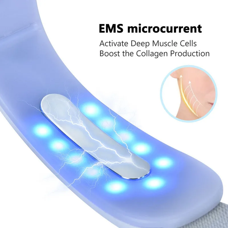 フェイシャルマッサージャー Vラインリフトアップベルト 顎EMSマシン 赤/青色LEDライト フェイススリミング 振動 二重あご解消 フェイスリフティング