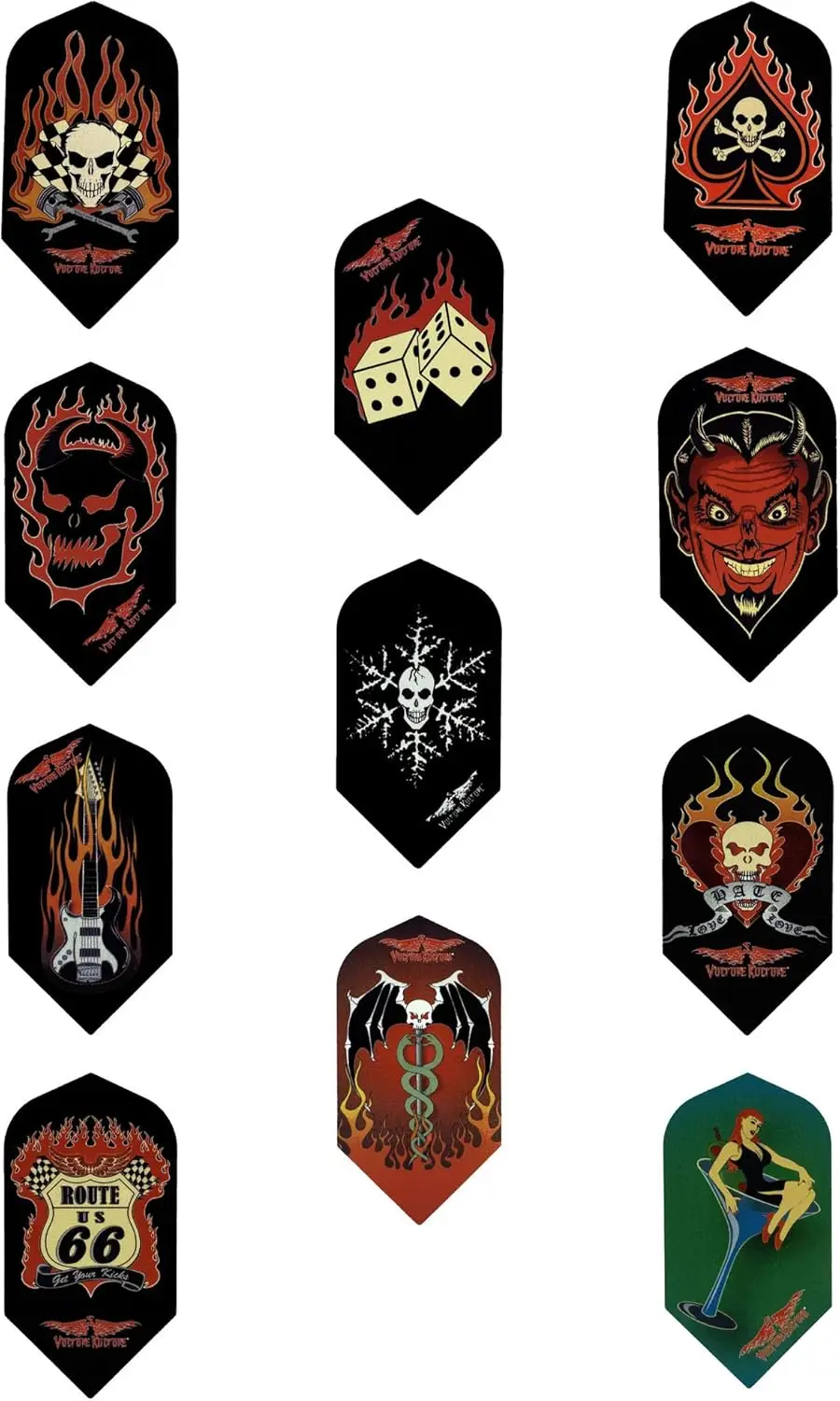 

5 Sets of 3 Vulture Kulture Assorted Slim Dart Flights Cool Designs Durable (15 Flights Total)