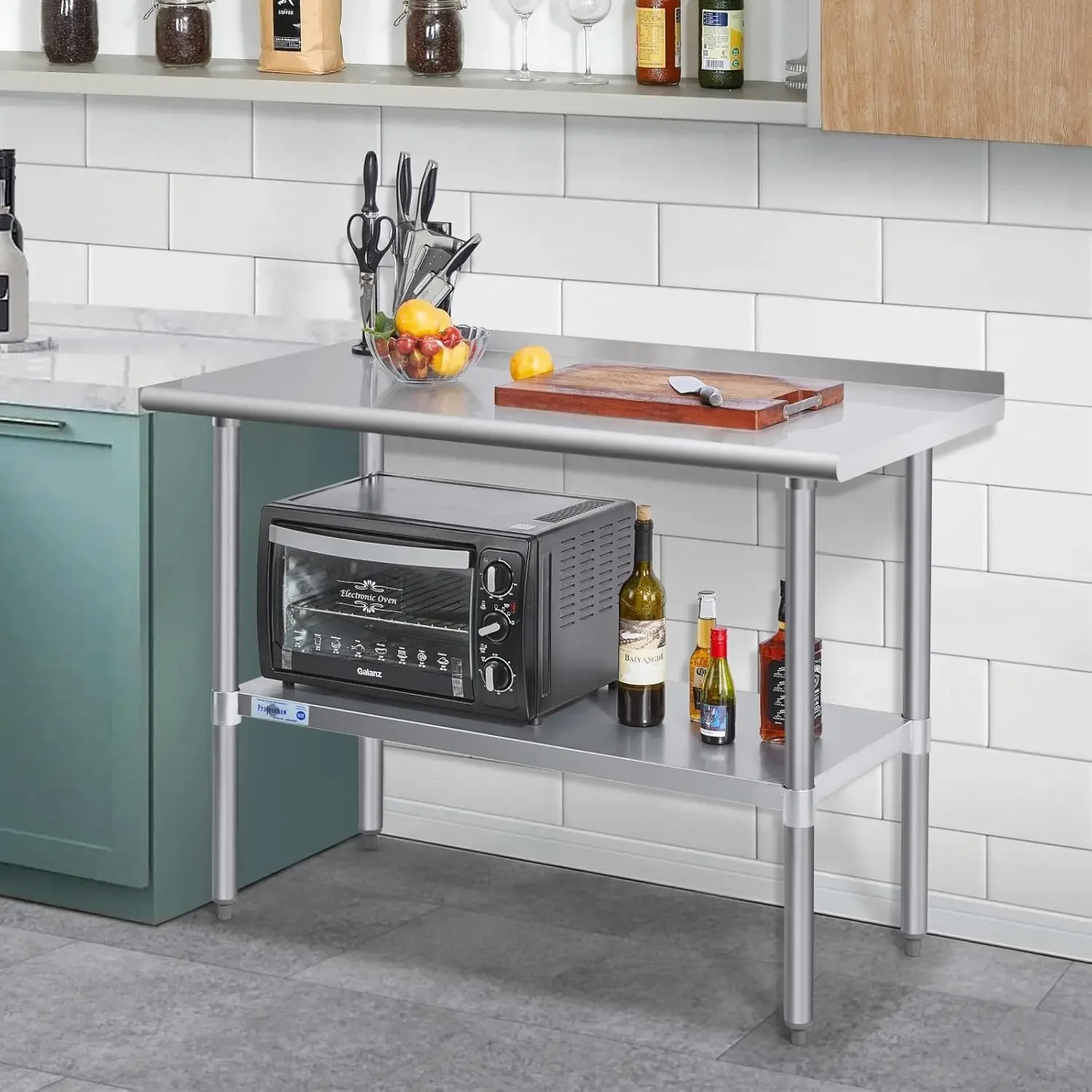 Steel Prep Table NSF Commercial Work Table with Backsplash and Undershelf for Kitchen Restaurant 24×48 Inch