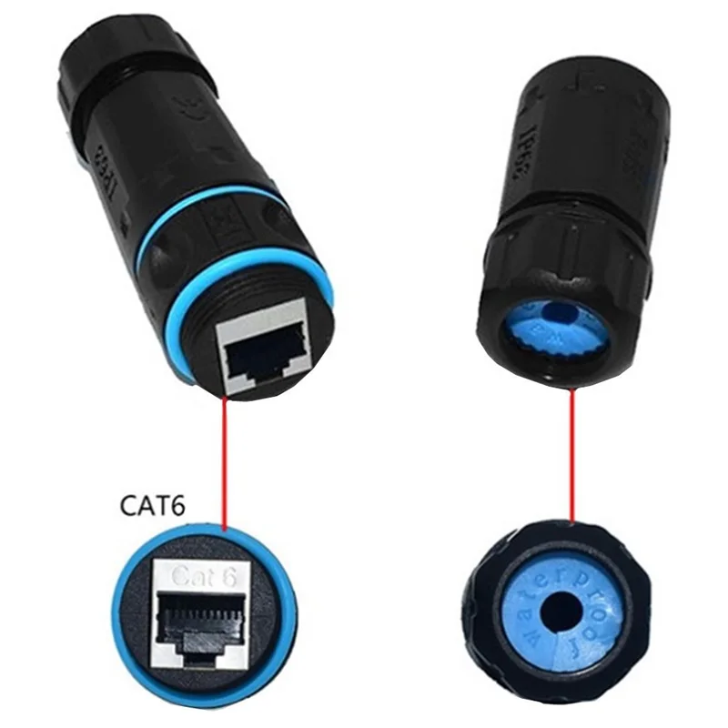 ตัวเชื่อมต่อสายแลน CAT6 แบบ RJ45 สำหรับเชื่อมต่อเครือข่าย ปลั๊กเชื่อมต่อแบบ IP68 สายต่อขยายเครือข่าย RJ45 สำหรับภายนอกอาคาร ตัวเชื่อมต่อกันน้ำ CAT6 STP