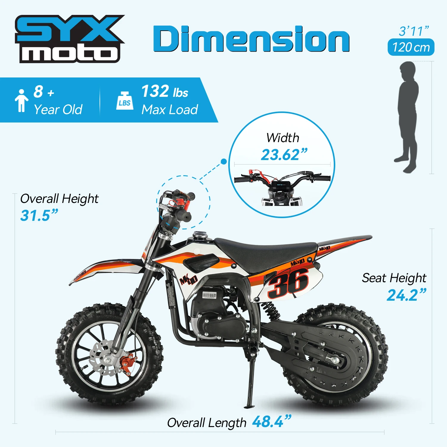 SYX MOTO 40cc Dirt Bike for Kids 4-Stroke Gas Powered Mini Pit Bike Off Road Motorcycle Gift for Children Motorcycle Dirt Bike