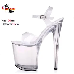 Sommers andalen Frauen 13 15 17 20cm High Heel Kristall dünne Absätze Frauen Luxus Hochzeits schuhe sexy transparente Plateaus andalen