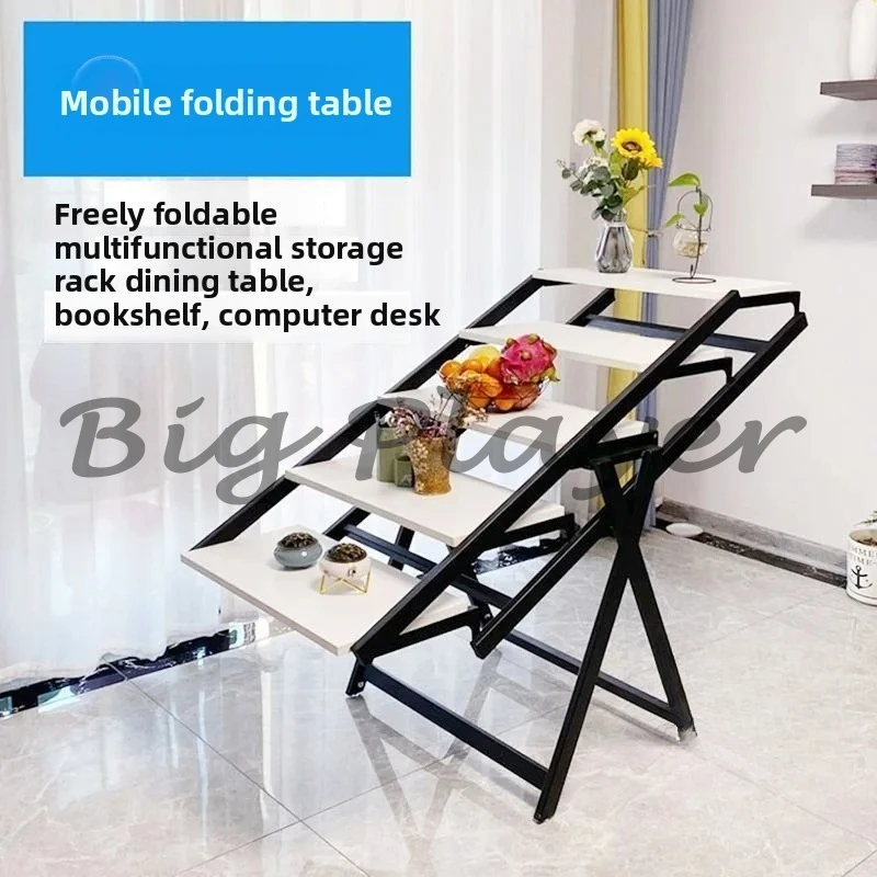 Multi-Functional Folding Dining Table for Small Apartments Rotatable Movable Flower Stand Deformed Design Space-Saving Rack