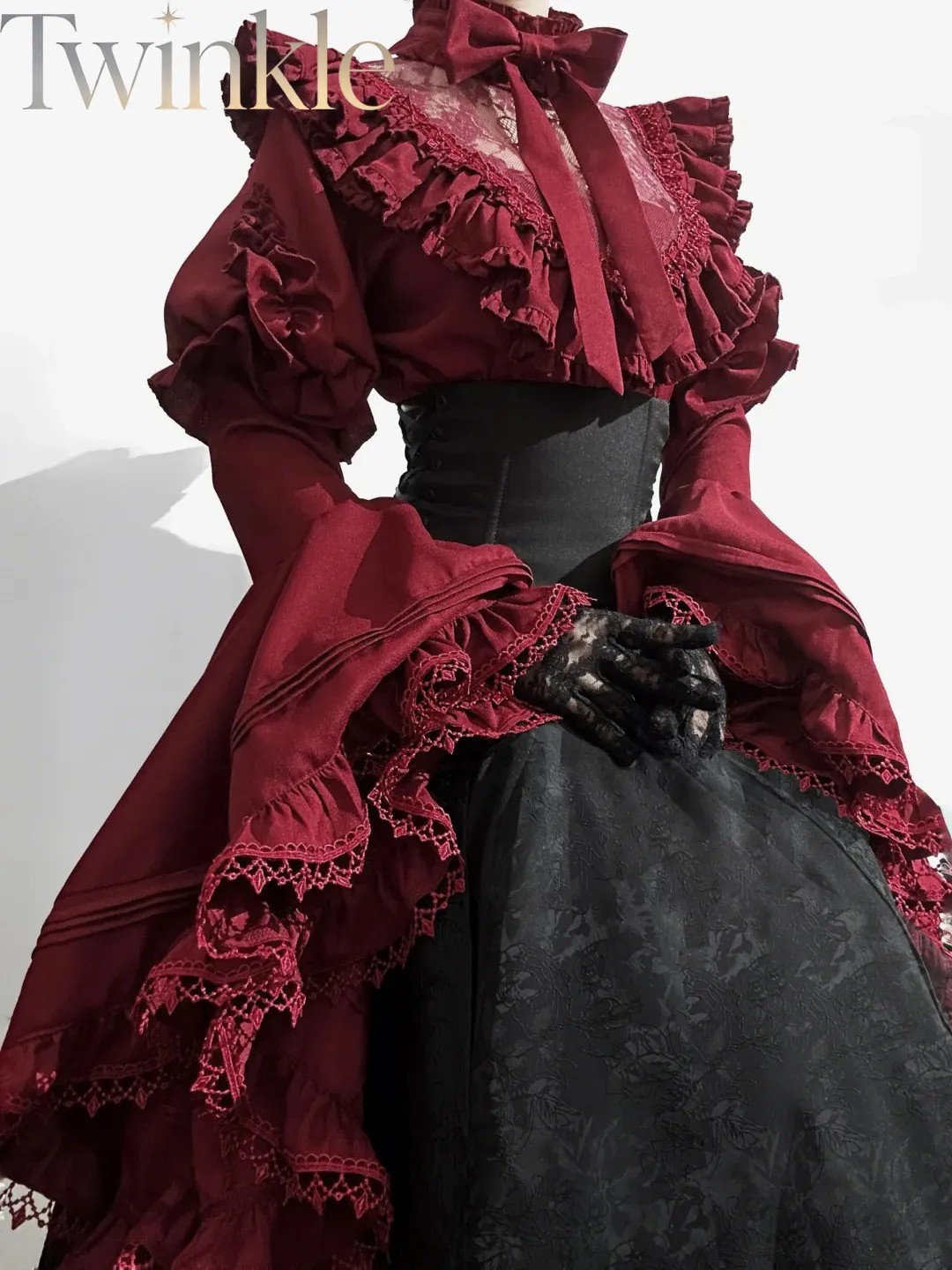 Gothic Lolita Hime Sleeve Blouse and Long Skirt 2pcs Set Plus Size Women Dark Cosplay Alt Fashion Slimming S-4XL