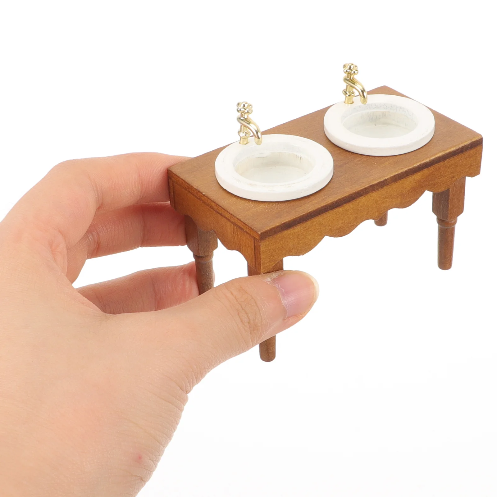 Mini muebles de baño 1:12, fregadero de madera para casa de muñecas, lavabo nament en miniatura, decoración de cocina, reproducción realista