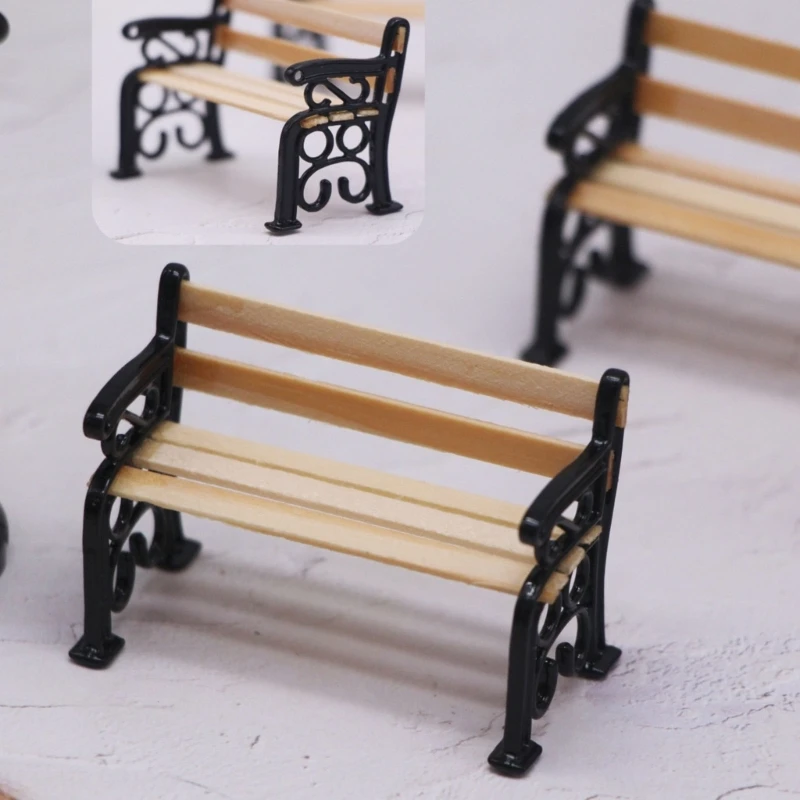 

Handcrafts Miniature Park Chairs Chair Model Figure For Doll House Wooden Metal Furniture Toy Scene Display Accessory 2PCS A2UB