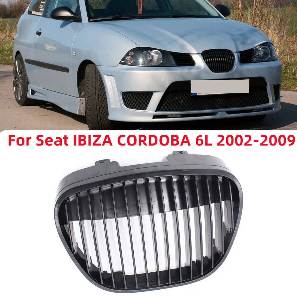 For Seat Ibiza Cordoba Typ 6L 2002-2009 Front Central Badgeless Debadged Grill Grille Front Bumper Grilles Cover Matte Black