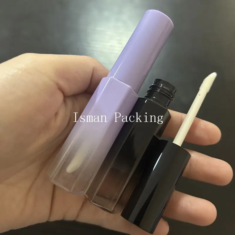 

50Pcs Empty Hexagon Gradient Black Purple Empty Refillable Lip Gloss Containers Luxury Lip Gloss Packaging Tubes With Brush 10ml