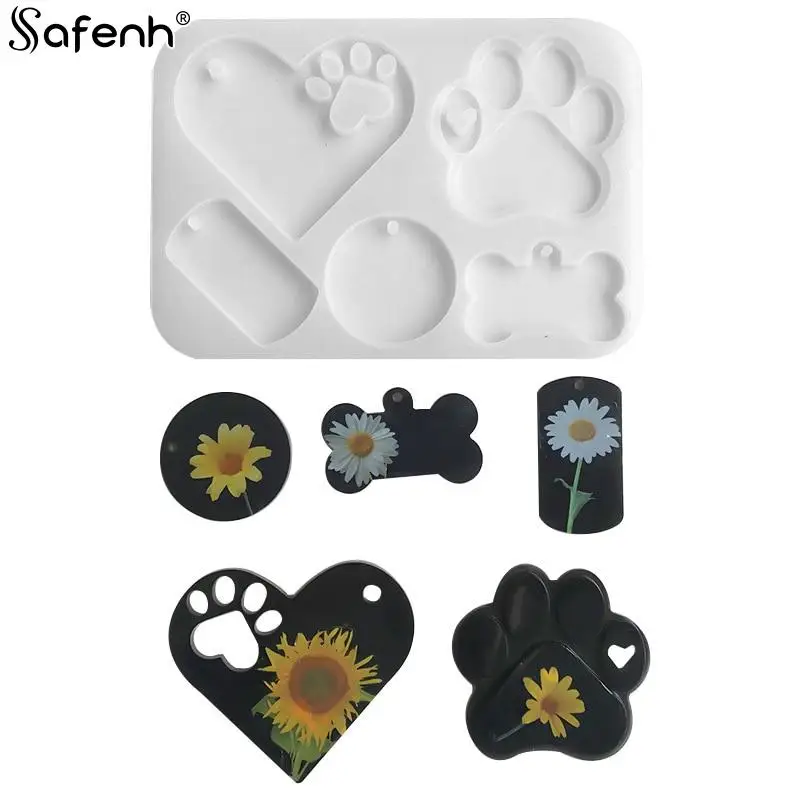 Dog Tag Keychain Pendants Epoxy Resin Casting Mold Dog Bone Shape Silicone Molds For DIY Jewelry Making Key Ring Tools