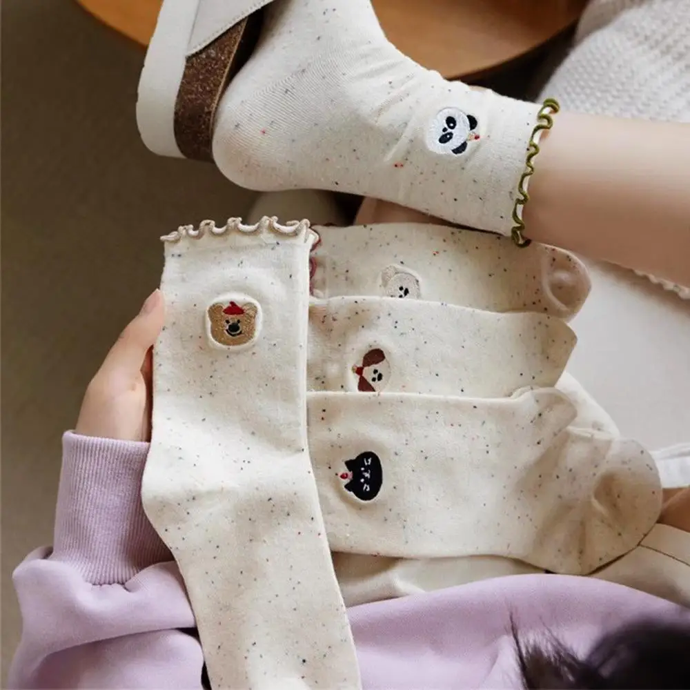 5 par Y2K Women Ruffled Socks Kawaii Harajuku Lolita Cotton Cartoon Funny Socks Set Cute Socks With Street Style Print