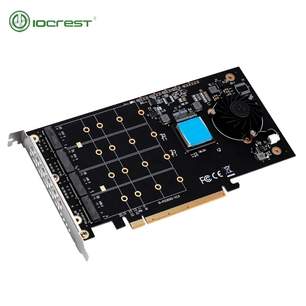 IOCREST PCIe 3.0 x 16 to 4 x M.2 NVMe M-Key Adapter card support 2230 2242 2260 2280 ssd size