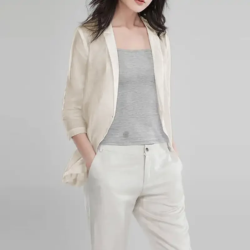 Womens Linen Cotton Lightweight Blazer Spring Summer Autumn Casual Loose Short Jacket