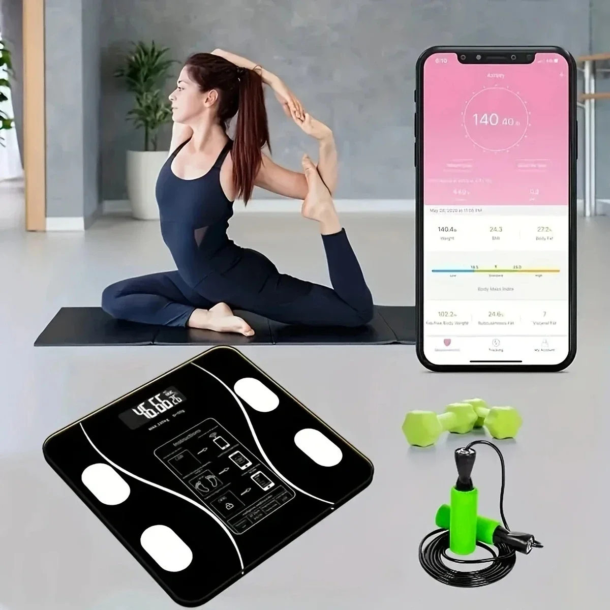 Intelligent Bluetooth electronic weight scale: wireless digital bathroom scale, precise measurement of body fat percentage