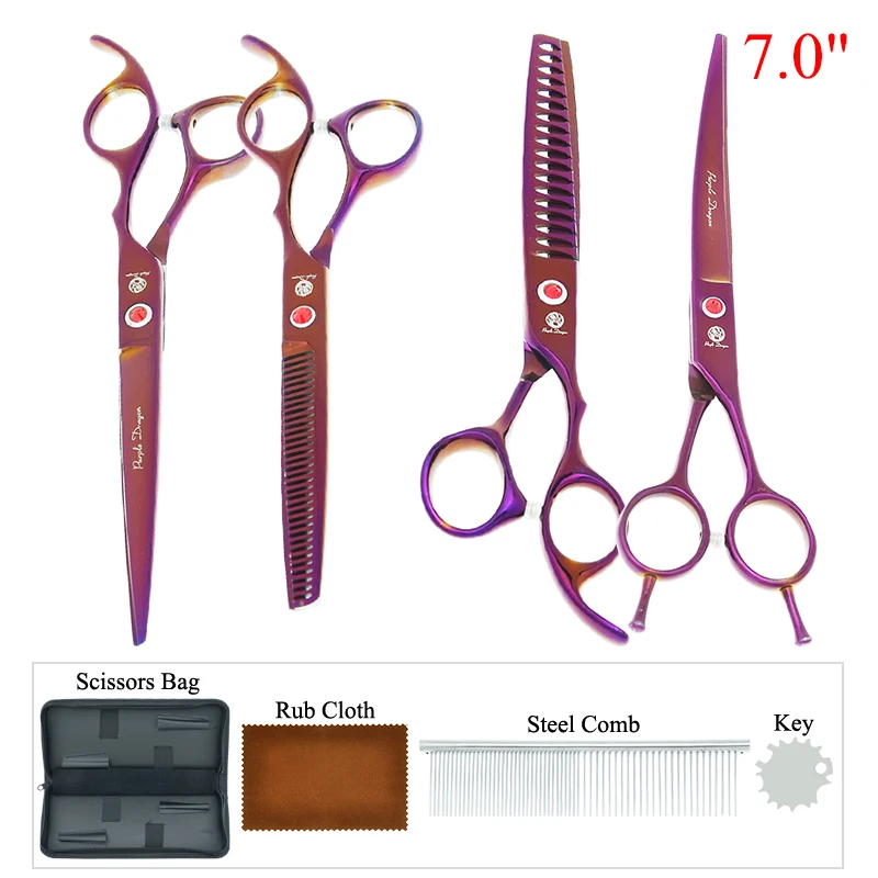 

7 inch Purple Dragon Pet Scissors Grooming Tool Set Dog Hair Curved Shears Puppy Hair Cutting Thinning Shears Supplies B0022B