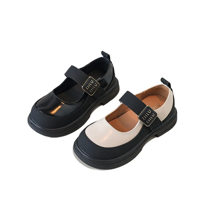 

Spring Children Girls Princess British Fashion Temperament Black Patchwork Campus Leather Shoes Kids Toddler Single Shoe