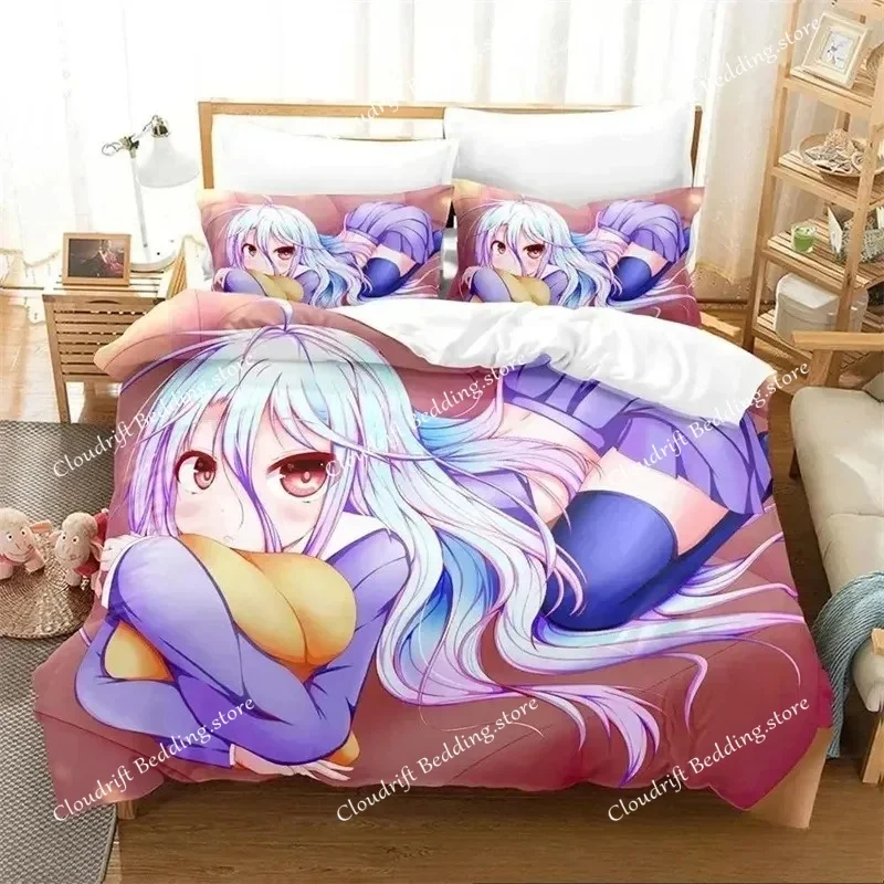 3D No Game No Life Anime Bedding Set,Duvet Cover Comforter Bed Set Quilt Cover Pillowcase,King Queen Twin Size Boys Girls Adults