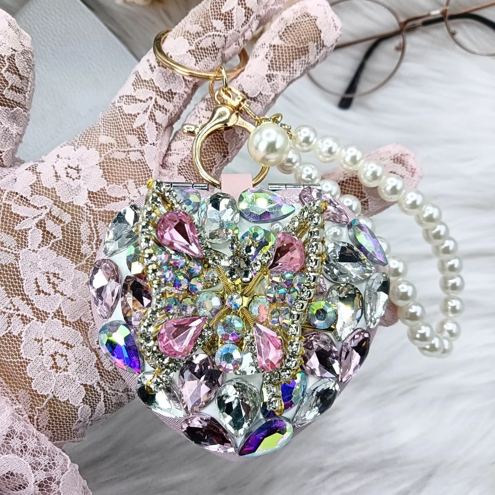 Crystal Diamond Folding Mirror with Movable Three-dimensional Butterfly Decoration Caring Home Decoration Makeup Mirror