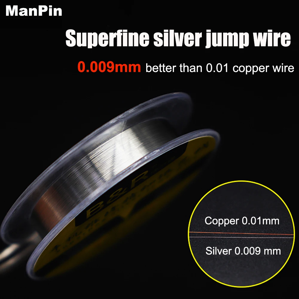 2pcs Tin Solder Wire Superfine Silver Jump Flying Line Mobile Phone Screen Mainboard CPU Chip Short Circuit Repair Tool 0.009mm