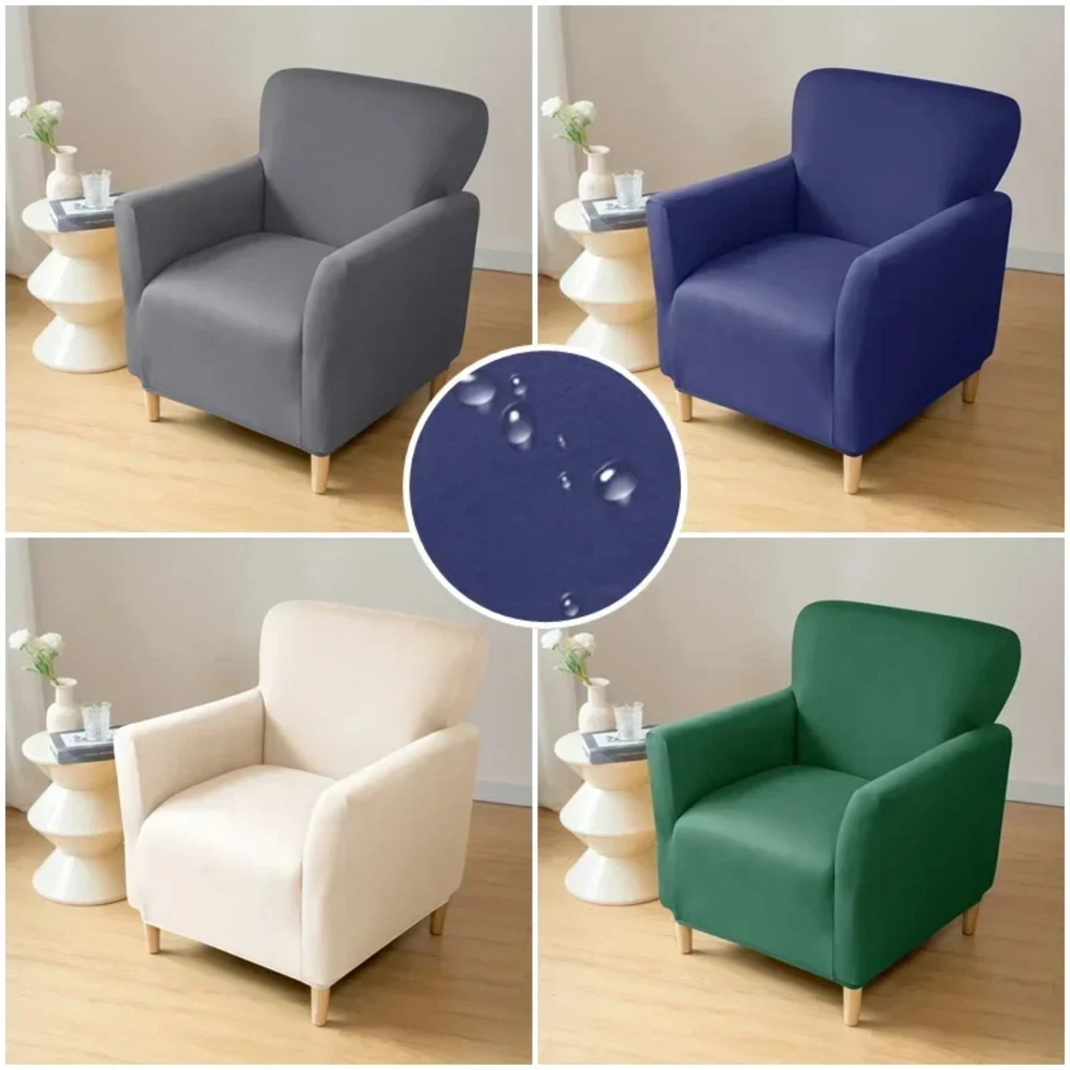 Water Repellent Stretch Spandex Tub Chair Cover for Club Armchair - Comfortable Slipcovers for Single Sofa - Protects Living Roo