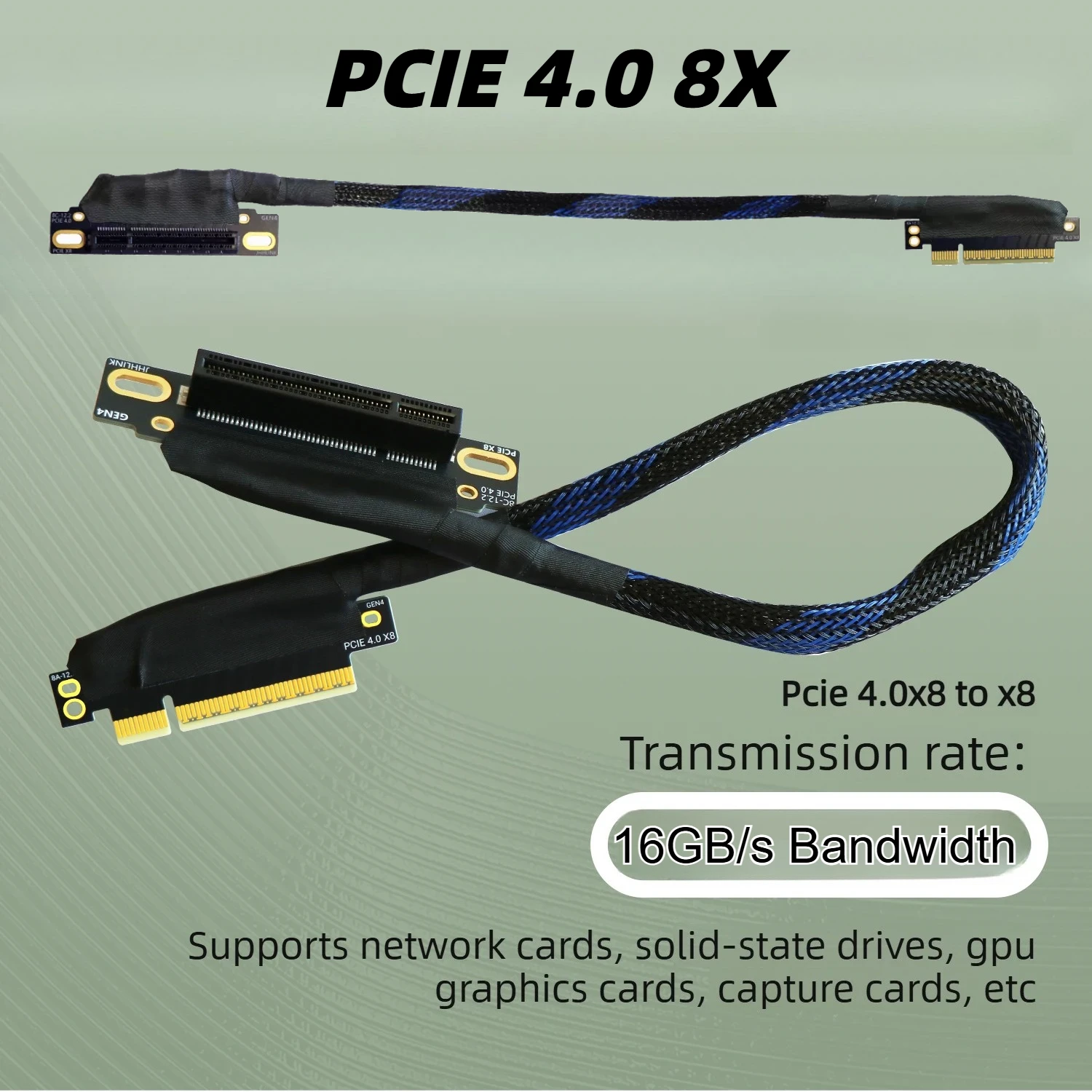 PCI-E 4.0 X8 Server External Graphics Card Extension Cable 16GB\S GEN4 8x for AI Server Braided Mesh Bendable GPU 90Degree Cable