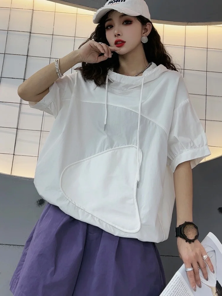 AmaxluluE Summer Fitness Tops Women Fashion Hooded Loose Tshirts Ladies Casual Classic Vintage Cotton Clothes Luxury Streetwear view 3