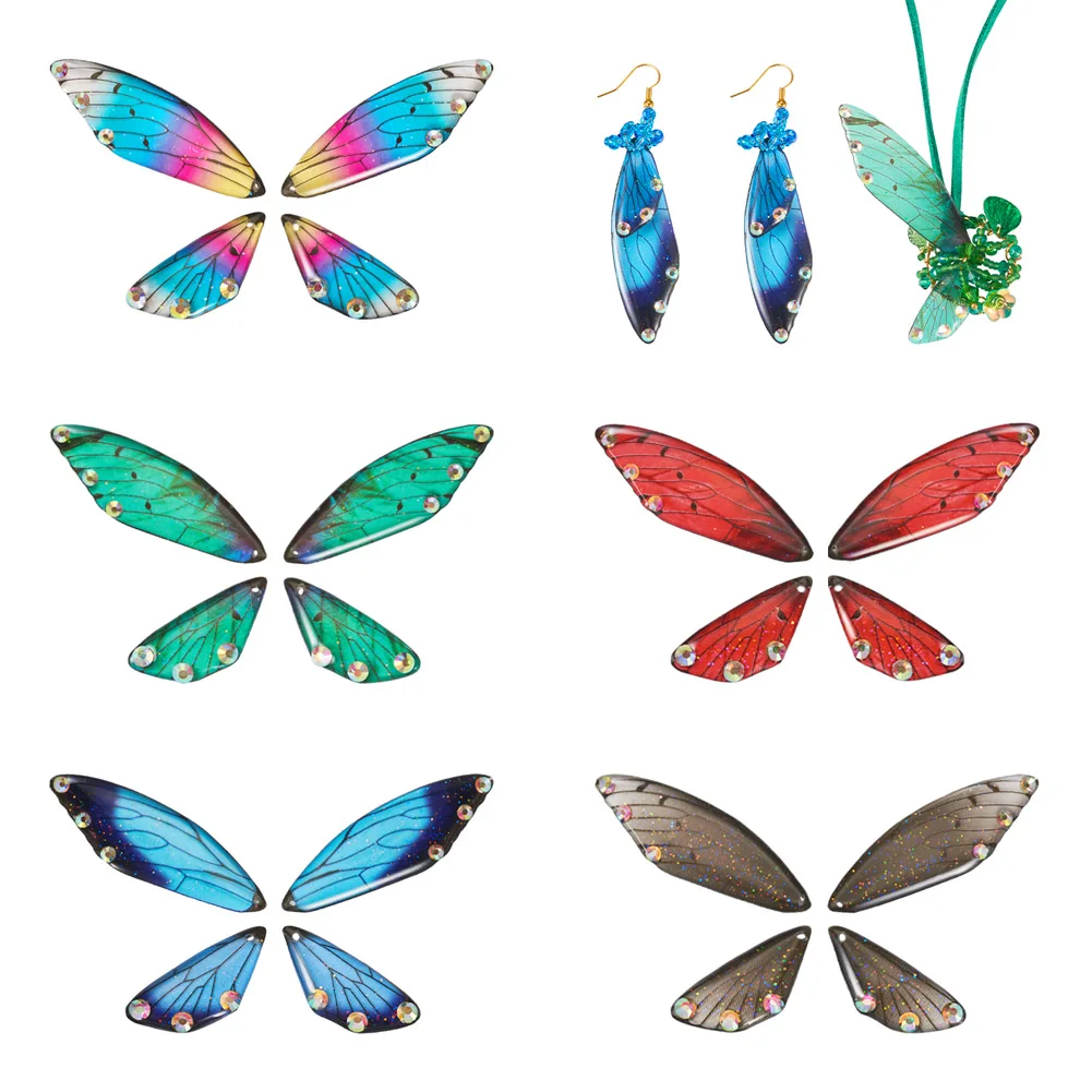 Wing Charms Resin Pendants with Glitter Powder Rhinestone Colorful Pendant for DIY Earring Necklace Jewelry Making Supplies