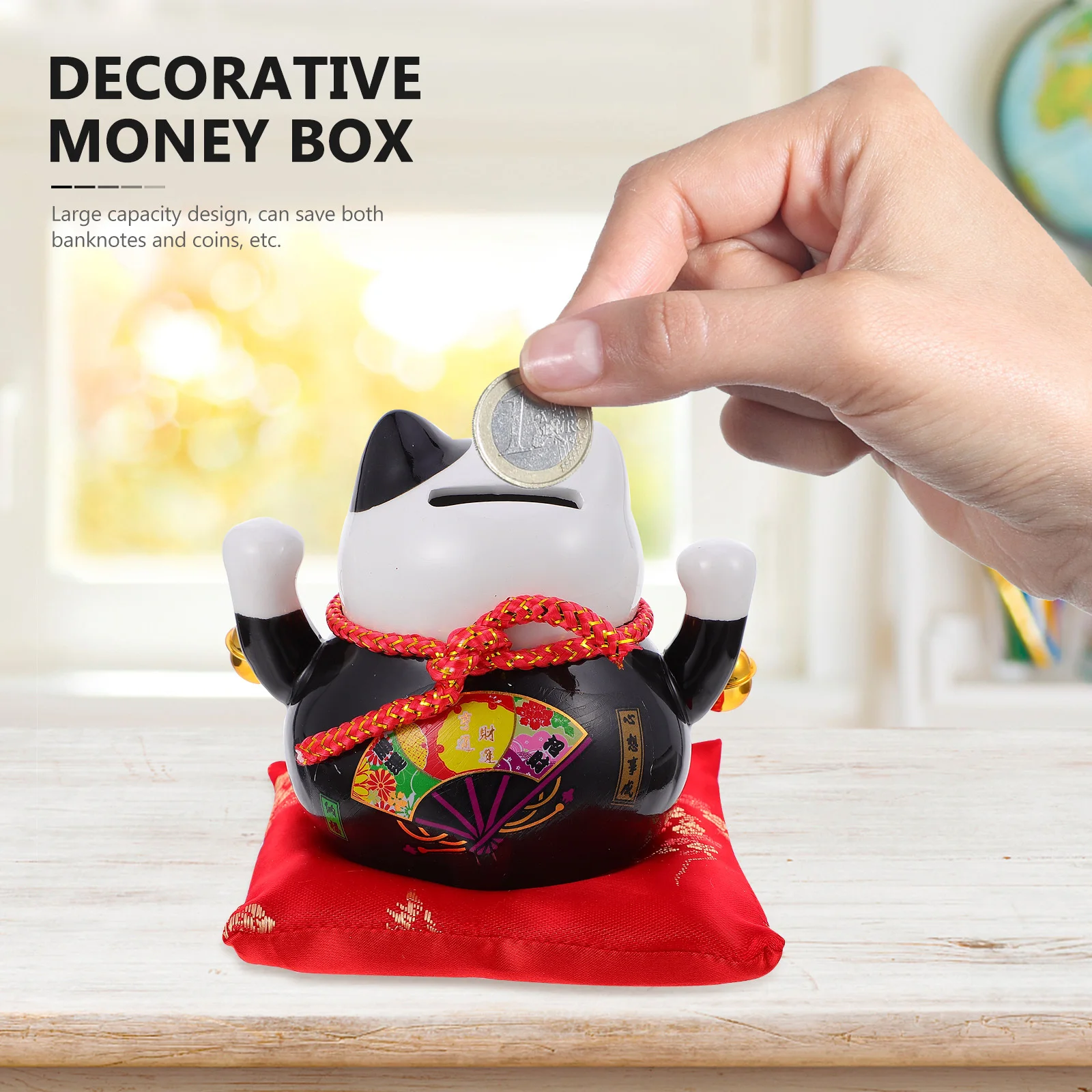 

Ceramics Fortune Cat Saving Pot Large Capacity Cartoon Piggy Bank Fortune Cat Money Box Decorative Ceramic Coin Bank