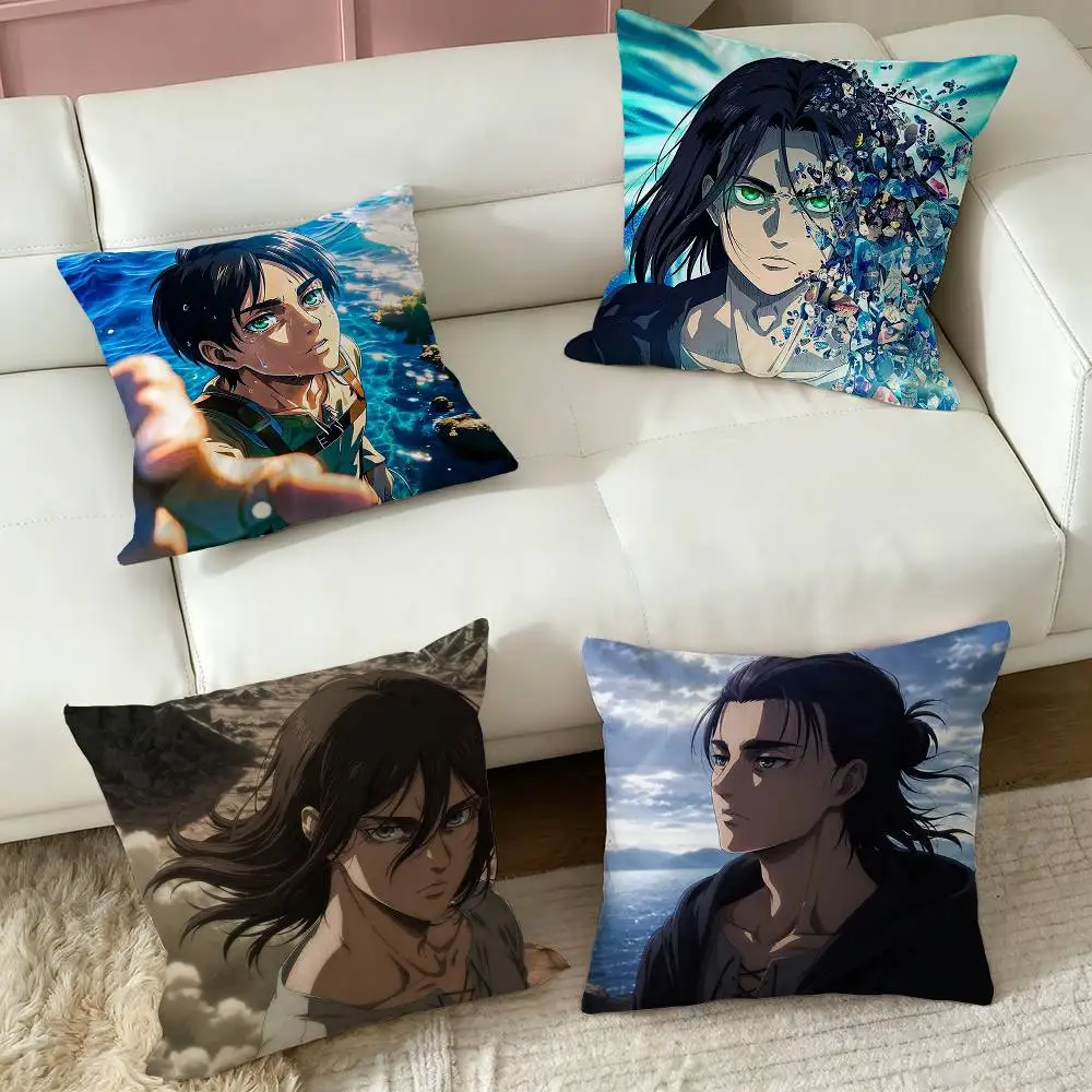 Attack on Titan Eren Yeager Anime  Pillow Case Square Double-Sided Sofa Cushion Cover Bedroom Bedside Pillow