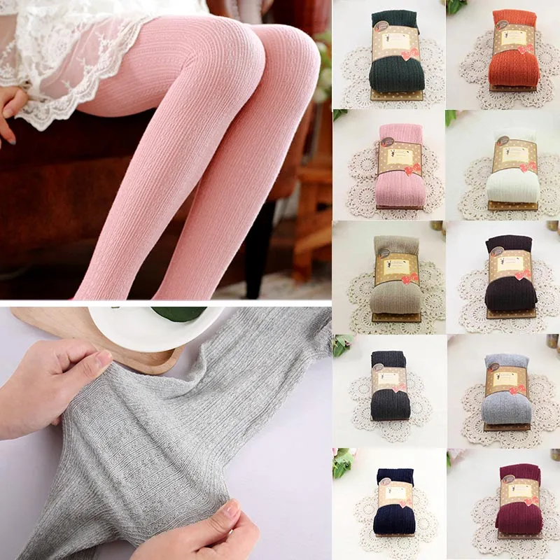 Autumn Winter Pantyhose Cotton Knitted Stretch Stockings Candy Color Women Warm Twist Striped Women Tights Footless Tights