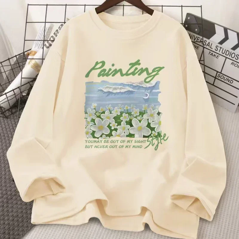 

ITOOLIN Women Floral Printed Cotton Sweatshirts Casual Long Sleeved O-Neck Pullovers Top Loose T-shirts Top New 2025