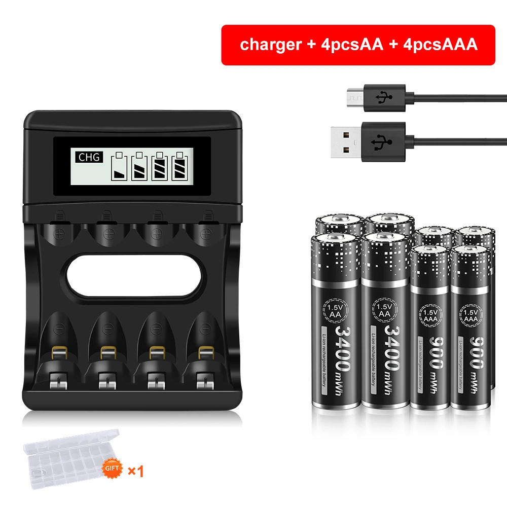 PALO 1.5V AA+AAA Rechargeable battery 1.5V AA 3400mWh+1.5V AAA 900mWh Lithium 1.5V Rechargeable Battery For Clock Toys Camera