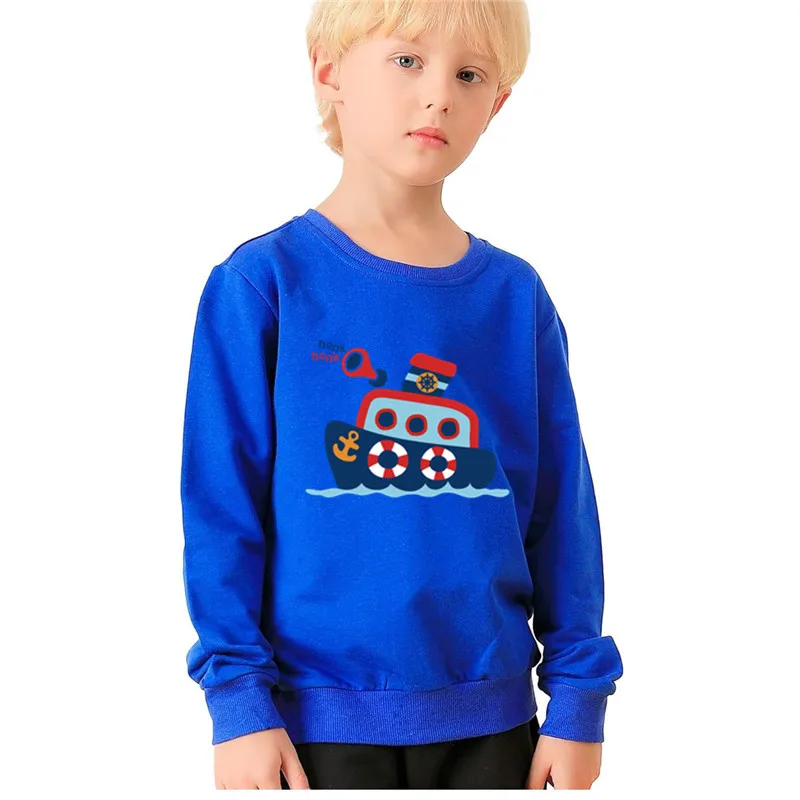 Autumn Cotton Children Loose Casual Boat Sweatshirt Baby Boys Girls Pullover Tops Teenager Kids Cartoon Ship Bottoming Tops