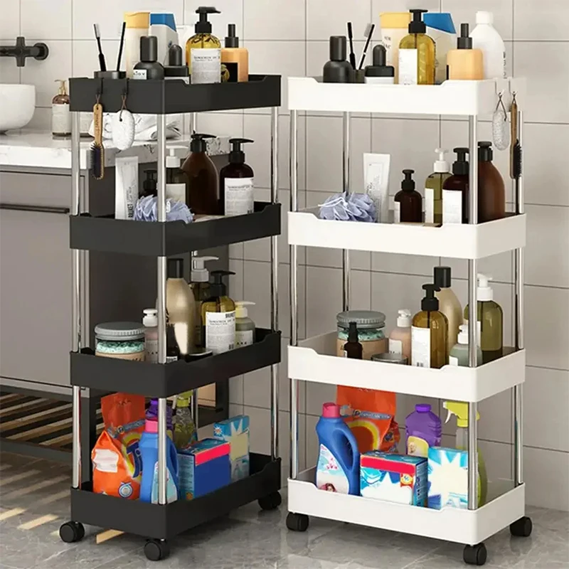 Storage Cart Multifunctional High Capacity Save Space 3/4-Tier Storage Movable Floor-Standing Rolling Vertical Shelf For Kitchen