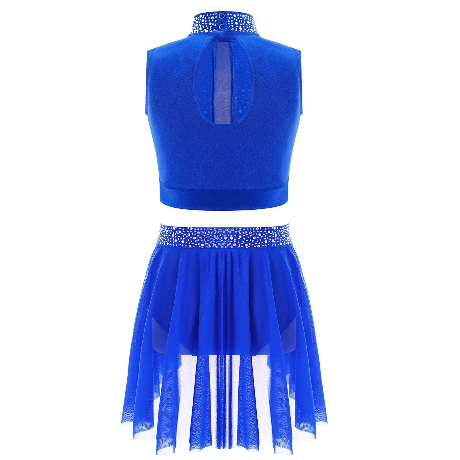 Modernes lyrisches Tanz-Performance-Outfit für Teenager-Mädchen, ärmelloses Crop-Top mit Trikotrock zum Skaten, Jazz, Ballett, Gymnastik