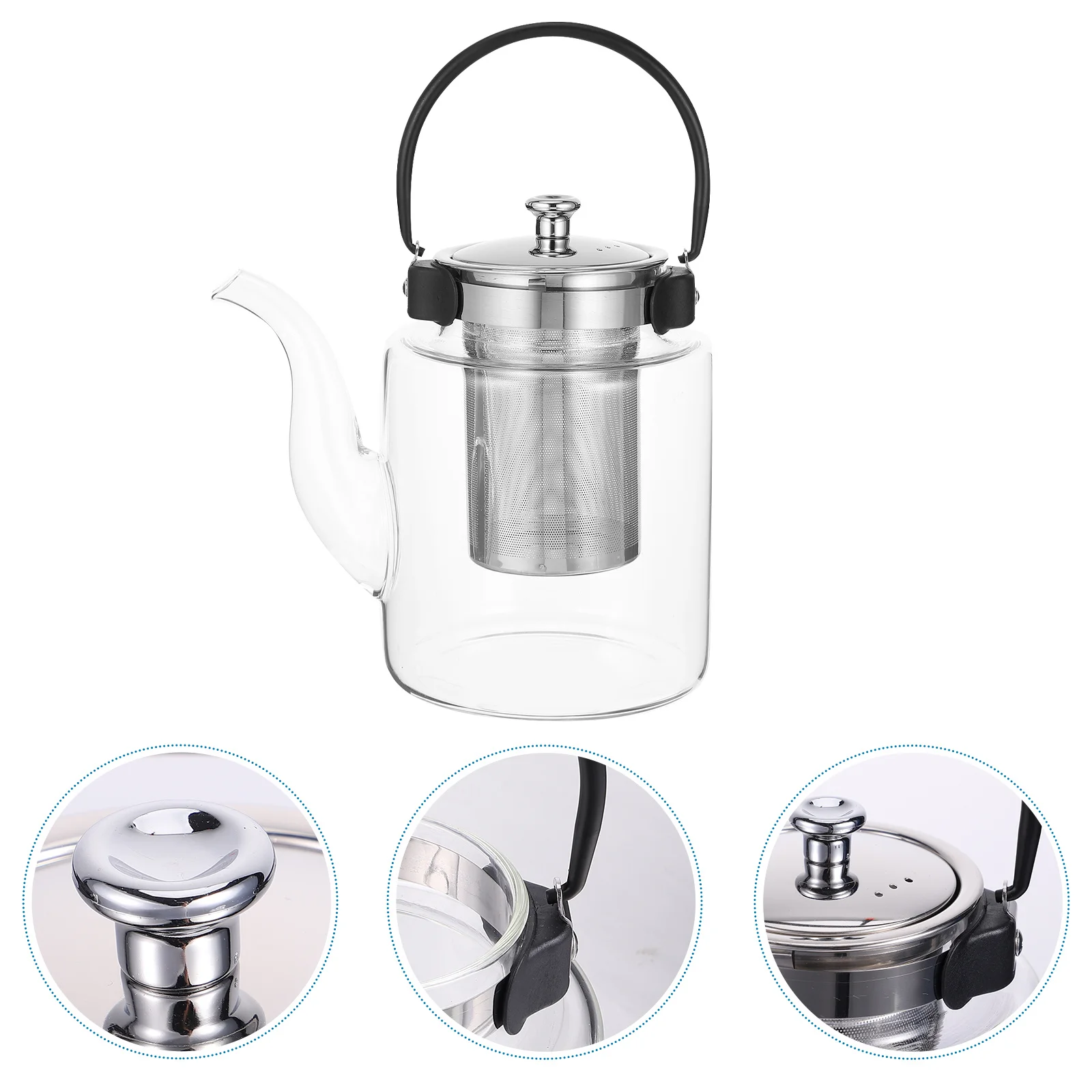 

1Pcs Large Capacity Glass Tea Pot Tea Kettle Thickened Glass Explosion-Proof Wide Handle Tight Lid Smooth Pouring Filter