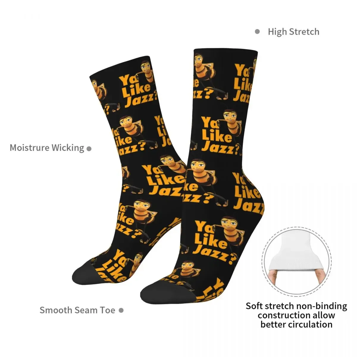 Ya wie Jazz Bee Film Socken Harajuku super weiche Strümpfe die ganze Saison lange Socken Zubehör für Männer Frau Geschenke