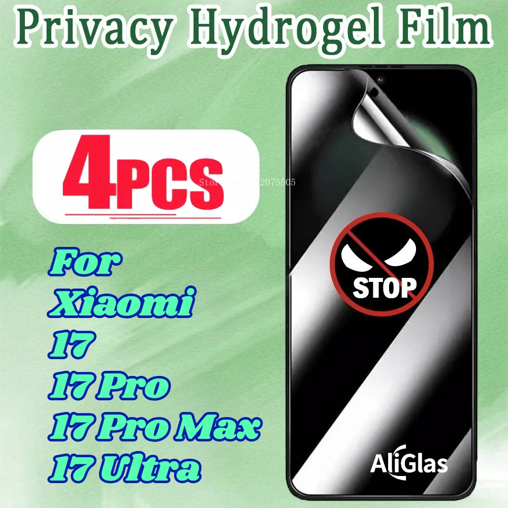 4 Stück Sichtschutz-Hydrogelfolien für Xiaomi 17 Serie, Anti-Peeping, Anti-Fingerprint, für Xiaomi 17 Pro Max 17 Ultra, weiche Folie