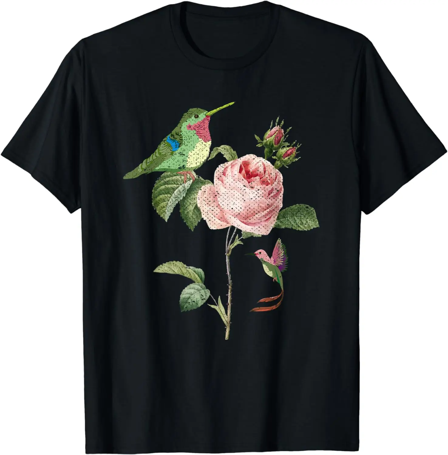 2024 New Natural Bird Vintage Floral Rose Animal Lover Hummingbird T-shirt