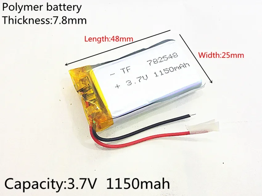 3.7V 1150mAh 782548 Lithium Polymer LiPo Rechargeable Battery ion cells For Mp3 Mp4 Mp5 DIY PAD DVD E-book bluetooth headset