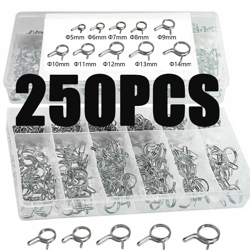 250pcs Petrol Hose Spring Clips Petrol Clips Hose Clamps Clip 5-14mm  Spring Clamp  Pipe Clamp  Clamps Metal Clamps