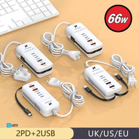 66W 4 USB Charger PD USB Hub Adapter Fast Charging Power Socket With Type C Cable Wall Charger For iPhone Samsung Xiaomi Huawei
