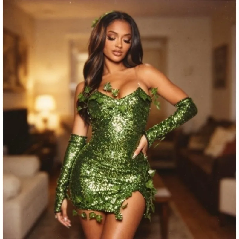 

Costume Adult Leaf Sequins Halloween Costume Dance Dress Dress