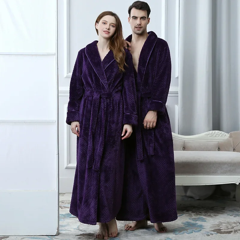 

Utumn and Winter Thickened Lengthened Flannel Couple Pajamas Warm Pajamas Men and Women Bathrobe Warm Coral Velvet Bathrobe